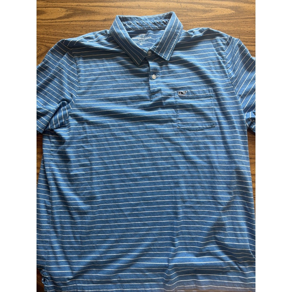 Vineyard Vines Blue White Stripe Pima Cotton Soft Polo XL Classic Fit